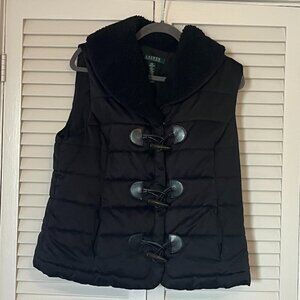 Lauren Ralph Lauren women's large quilted puffer vest toggles fleece black